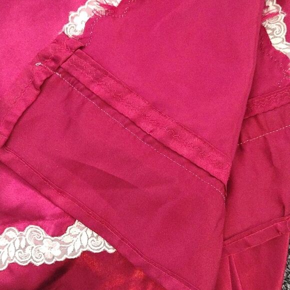 VTG 90s Red Satin White Lace Trim Long Slitted Lingerie Slip Dress Large - Picture 15 of 15